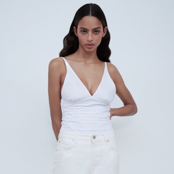 Zara Tops Zara Draped Poplin Vneck Tank Top Bodysuit New Poshmark
